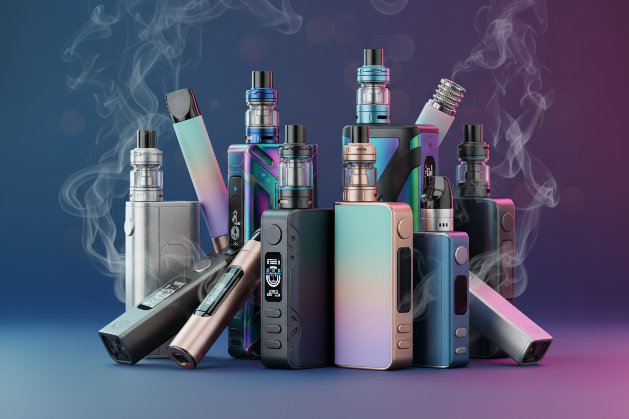 a selection of vapes with cool background